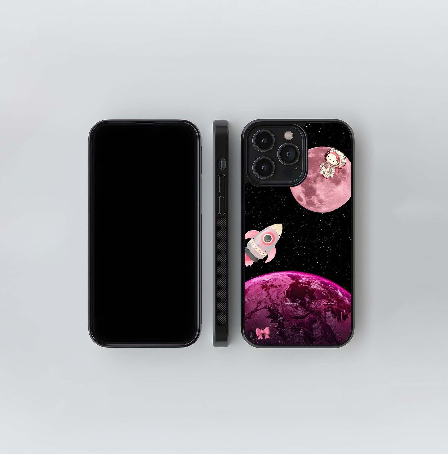 Cute Pink Planet Astronaut Glass Case