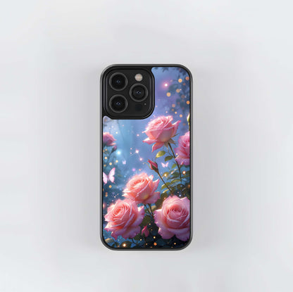Enchanted Pink Rose Garden Glass Case