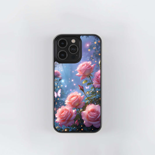 Enchanted Pink Rose Garden Glass Case