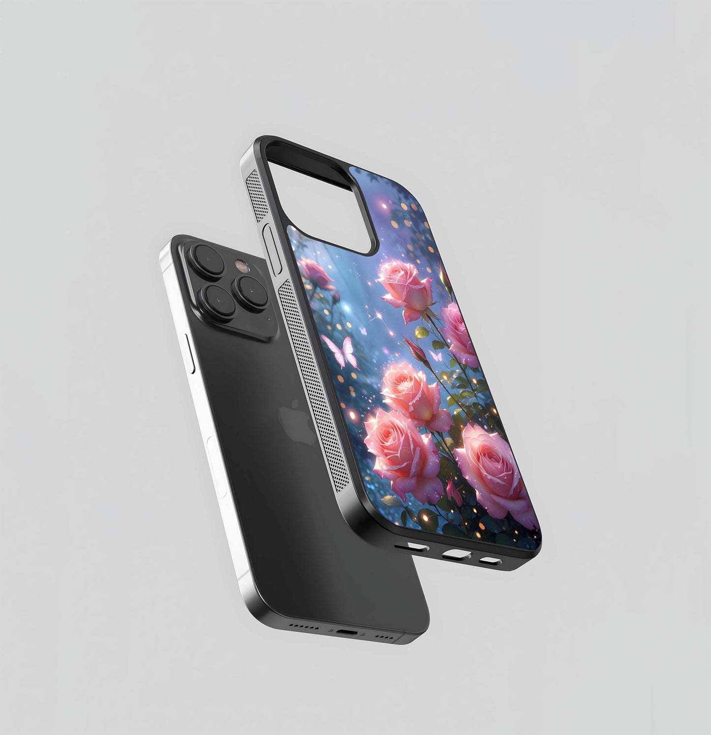 Enchanted Pink Rose Garden Glass Case