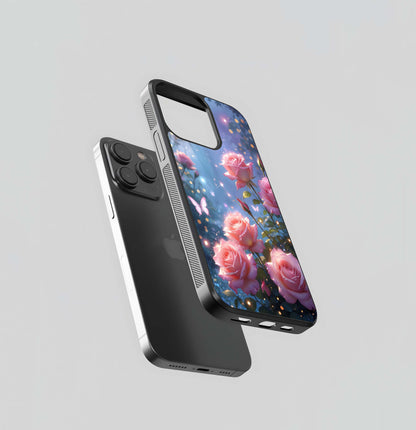 Enchanted Pink Rose Garden Glass Case