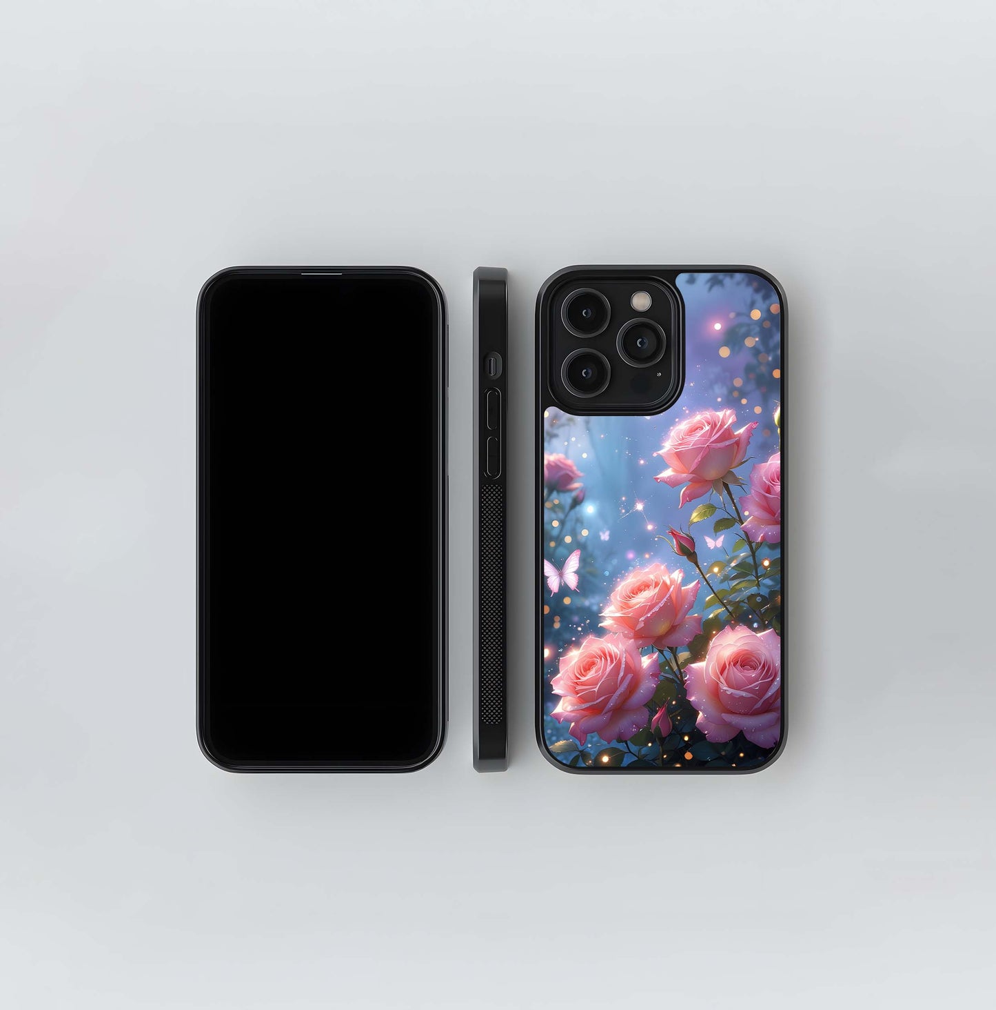 Enchanted Pink Rose Garden Glass Case