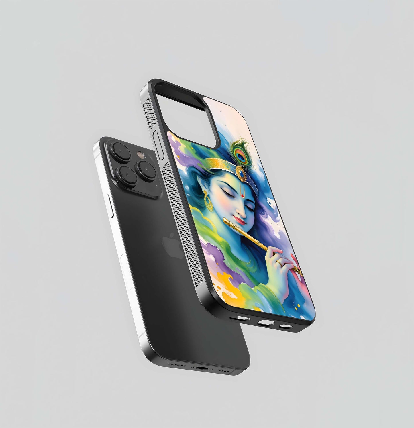 Krishna Flute Watercolor Glass Case