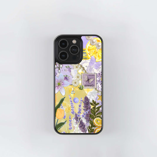 Citrus Collage with Lilac Glass Case