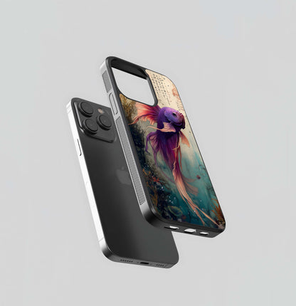 Purple Siamese Fighting Fish Glass Case