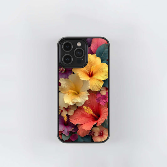Vibrant Tropical Hibiscus Flower Cluster Glass Case