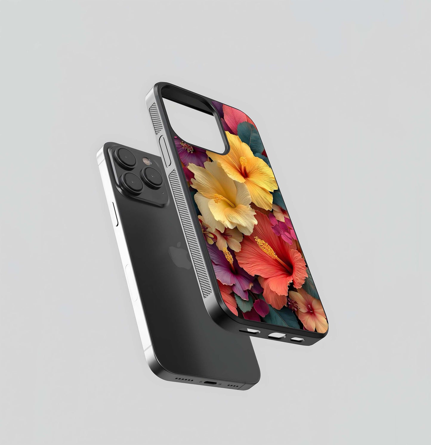 Vibrant Tropical Hibiscus Flower Cluster Glass Case