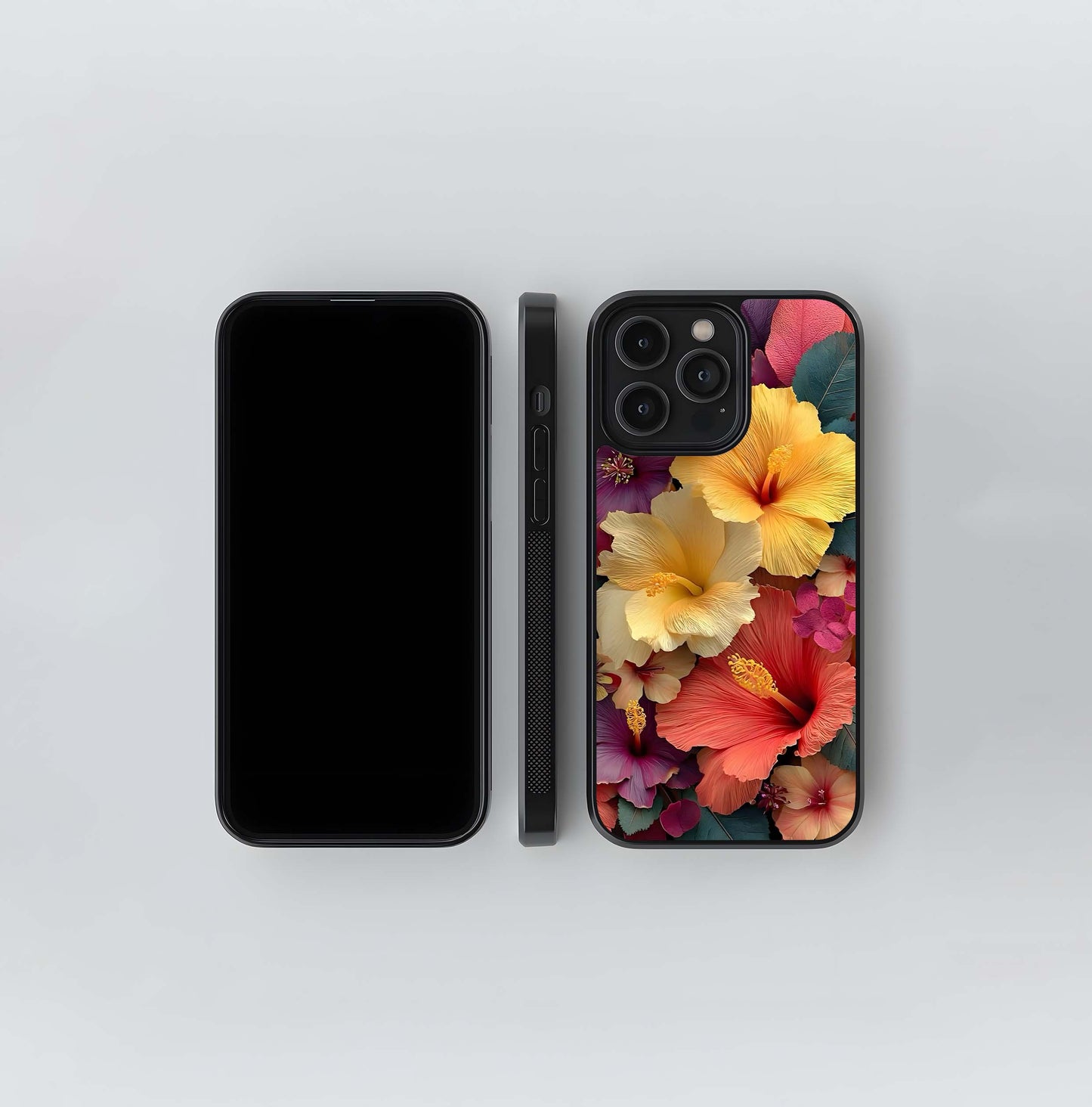 Vibrant Tropical Hibiscus Flower Cluster Glass Case