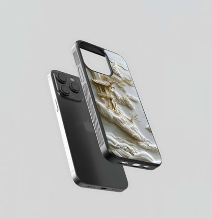 White and Gold Asian Landscape Glass Case