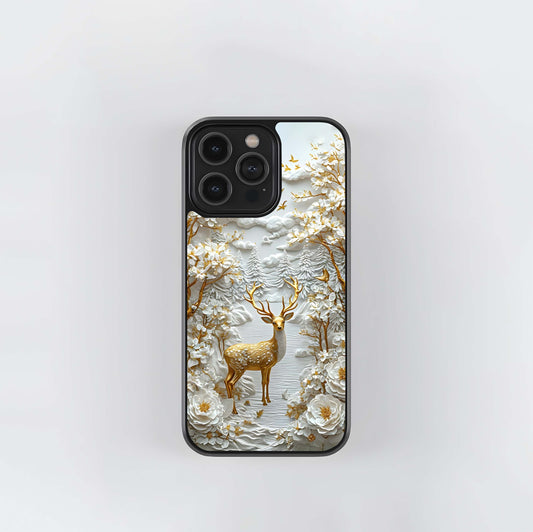 White and Gold Monochrome Deer Glass Case