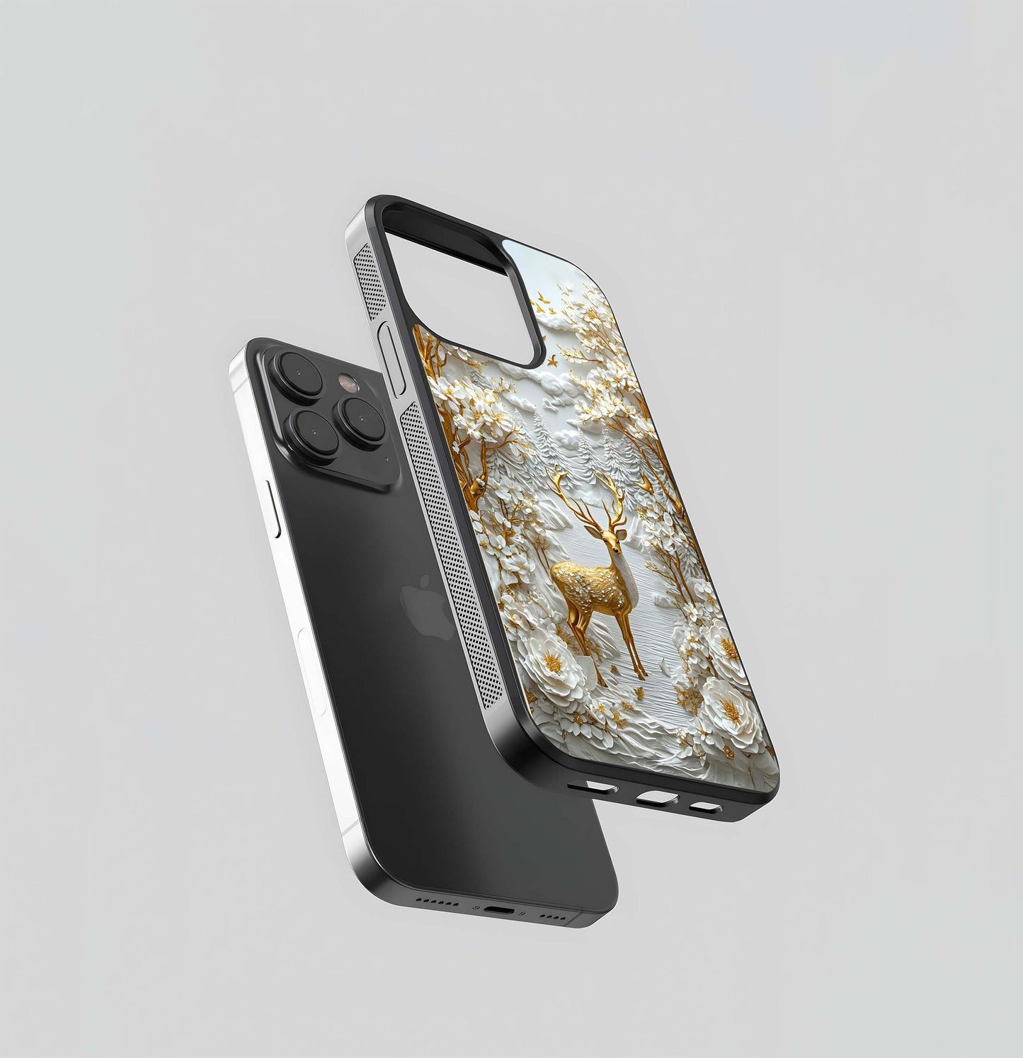 White and Gold Monochrome Deer Glass Case