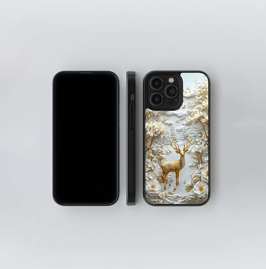 White and Gold Monochrome Deer Glass Case