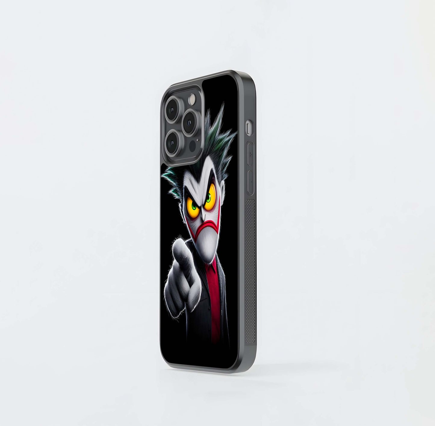 Cartoon Joker Pointing with Yellow Eyes Glass Case