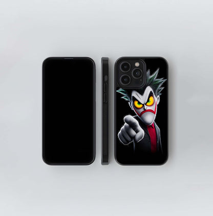 Cartoon Joker Pointing with Yellow Eyes Glass Case