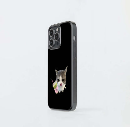 Matcha Cat Meme Glass Case