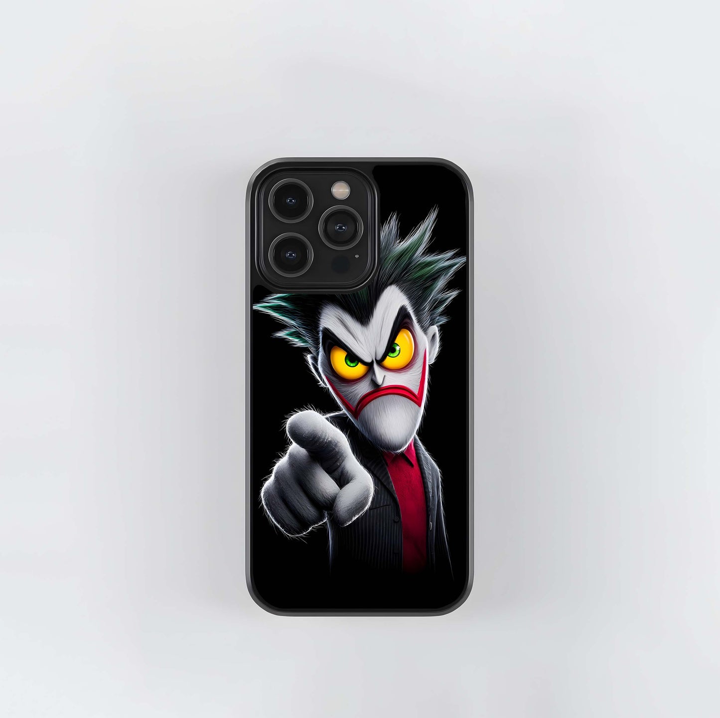 Cartoon Joker Pointing with Yellow Eyes Glass Case