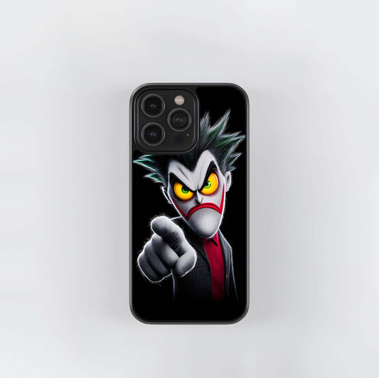 Cartoon Joker Pointing with Yellow Eyes Glass Case