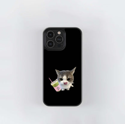 Matcha Cat Meme Glass Case