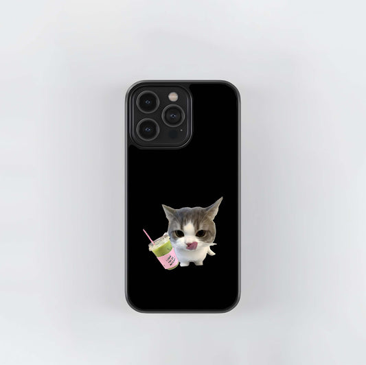 Matcha Cat Meme Glass Case