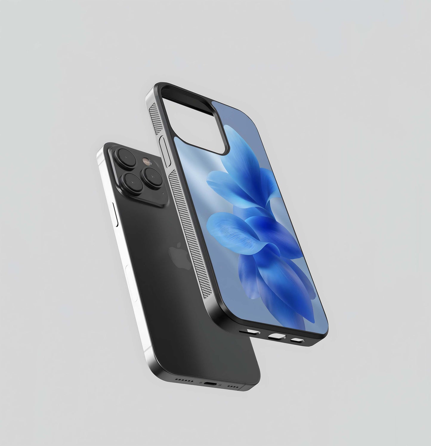 Floating Blue Petals Glass Case