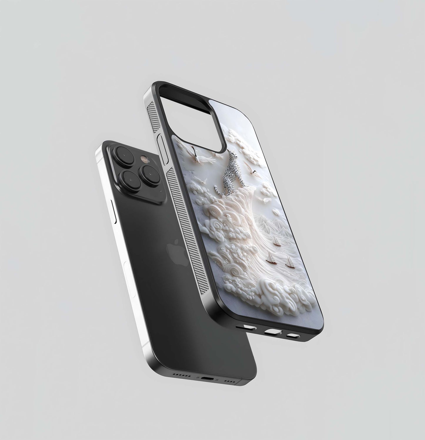 White Quilled Paper Art Landscape with Polka Dot Cheetah Glass Case