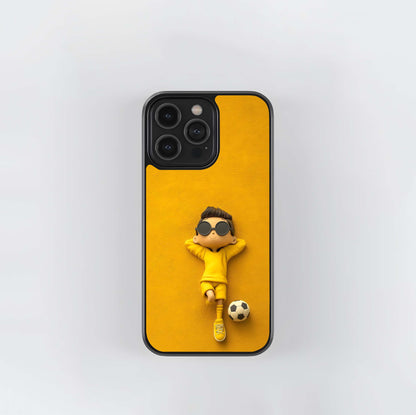 Yellow Soccer Kid 3D Render Glass Case