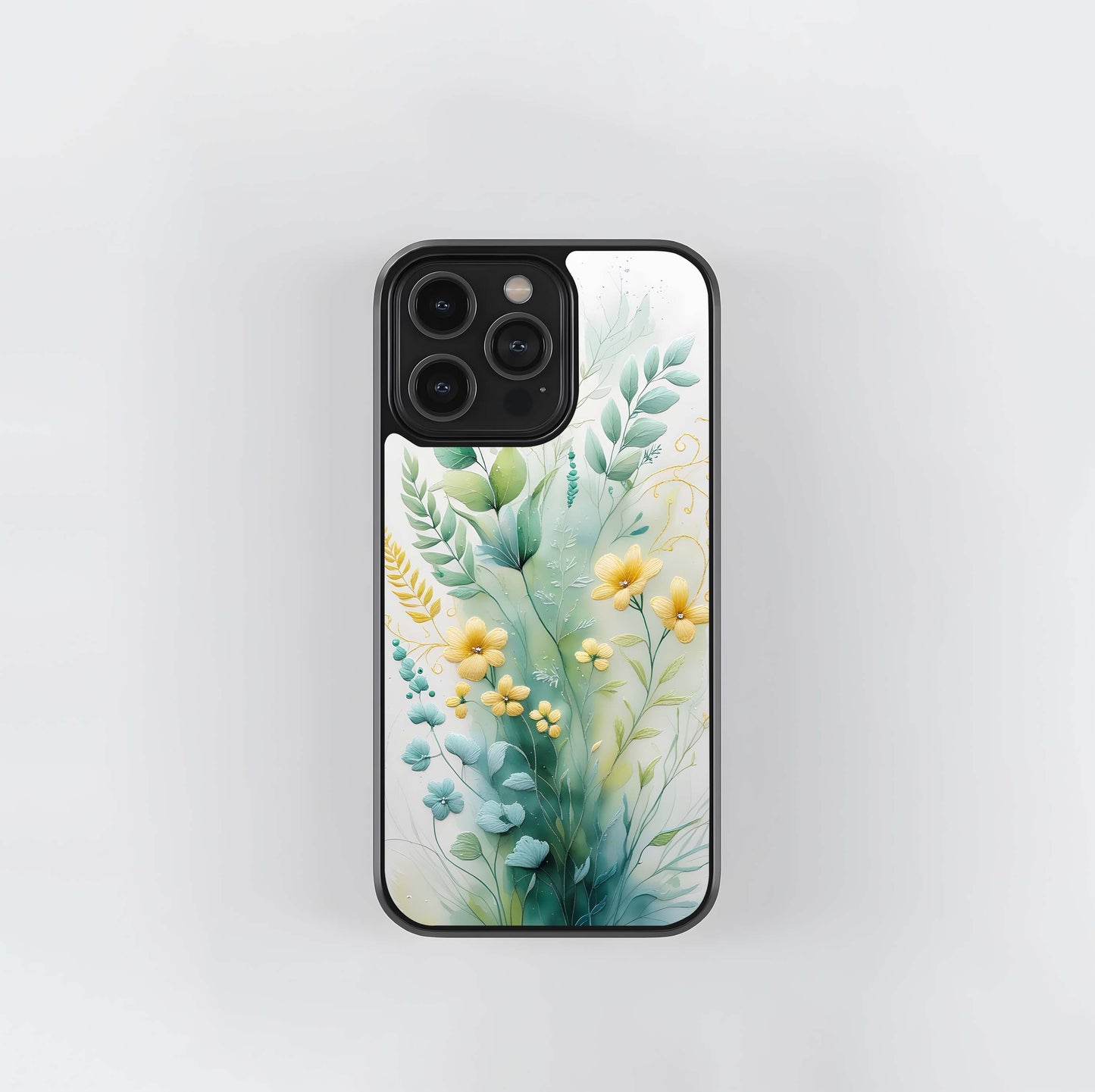 Aqua and Gold Botanical Scroll Glass Case