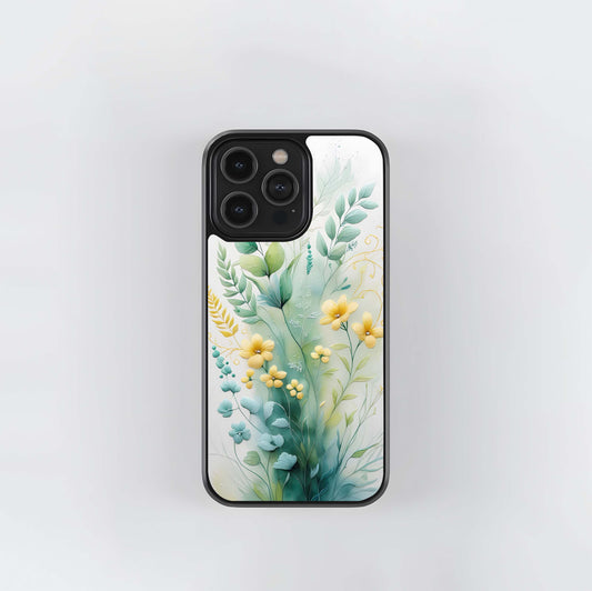 Aqua and Gold Botanical Scroll Glass Case