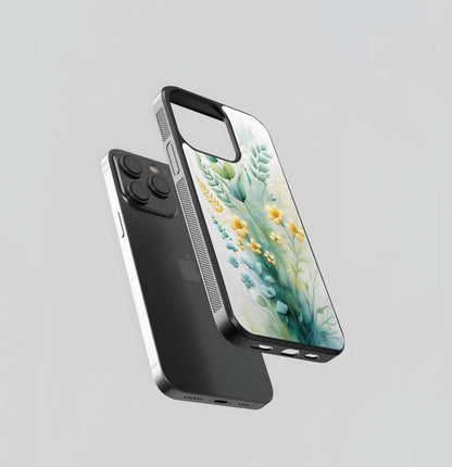 Aqua and Gold Botanical Scroll Glass Case