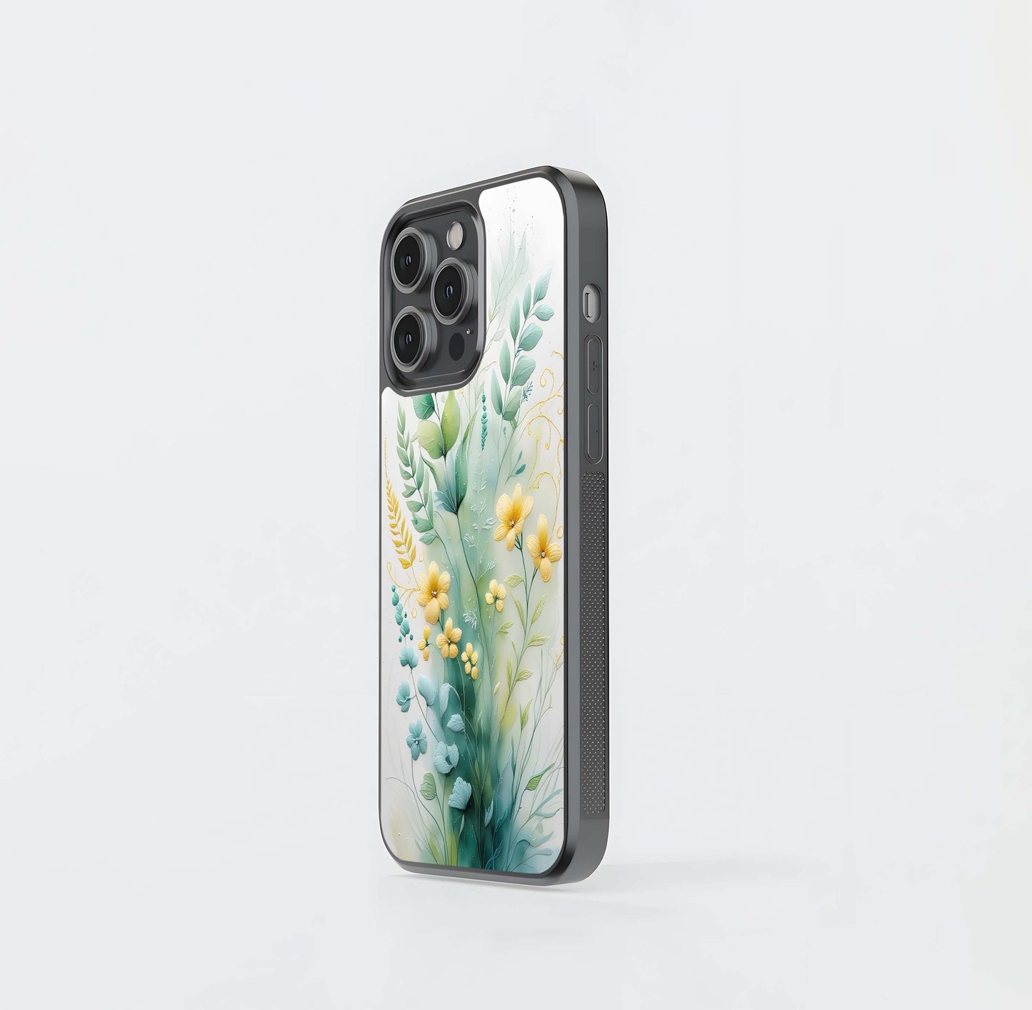Aqua and Gold Botanical Scroll Glass Case