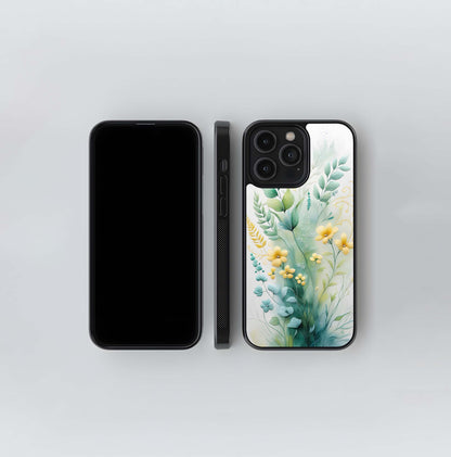 Aqua and Gold Botanical Scroll Glass Case