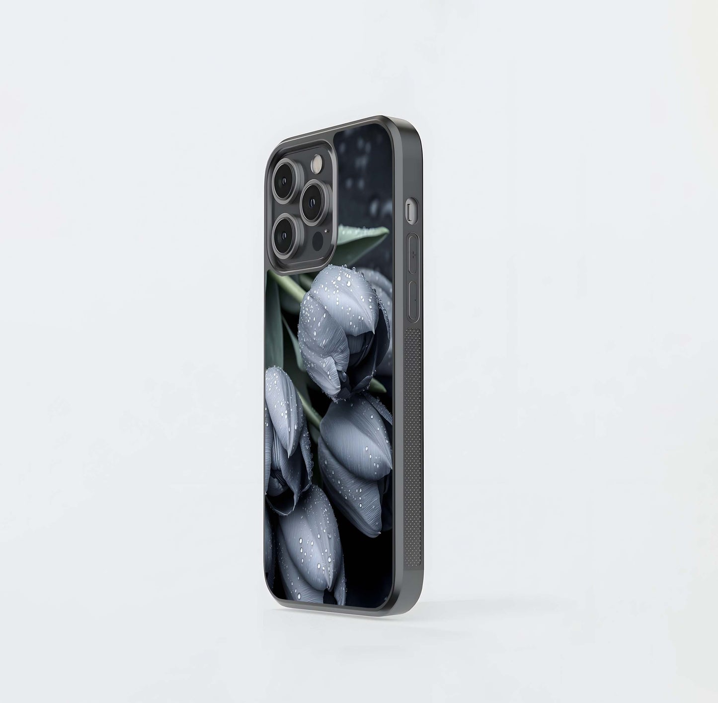 Black and White Rain Tulips Glass Case