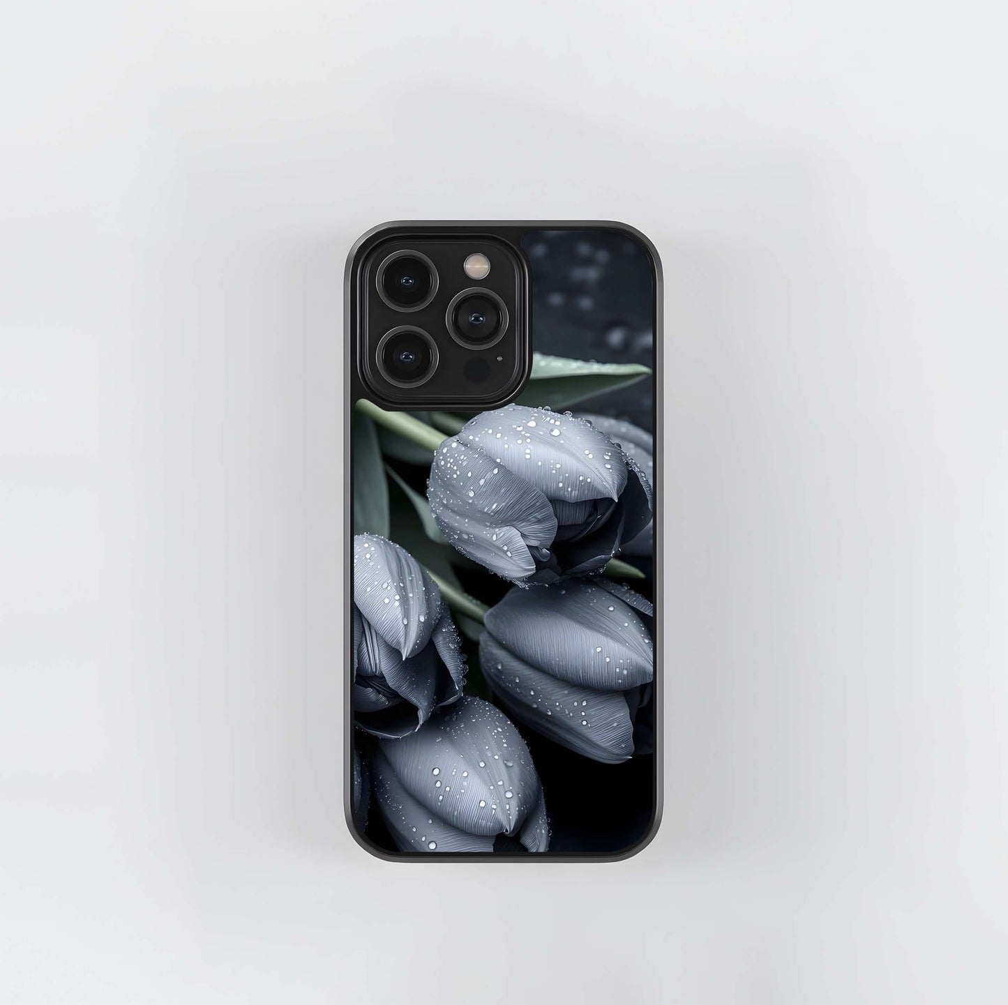 Black and White Rain Tulips Glass Case
