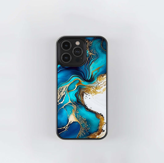 Blue & White Marble with Golden Viens Art Glass Case