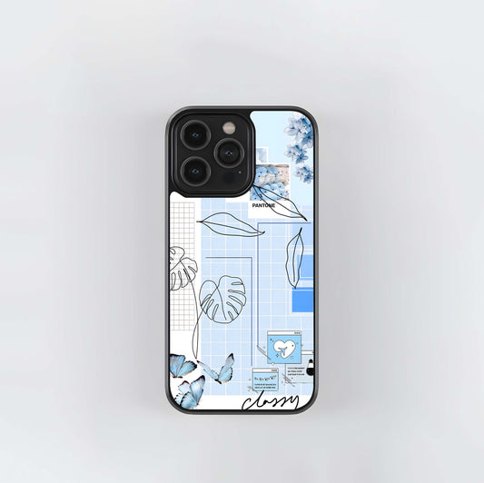 Blue Aesthetic Flower Glass Case