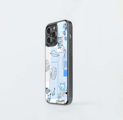 Blue Aesthetic Flower Glass Case