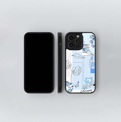 Blue Aesthetic Flower Glass Case