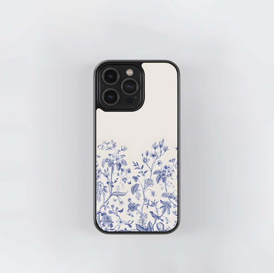 Blue botanical on cream Glass Case
