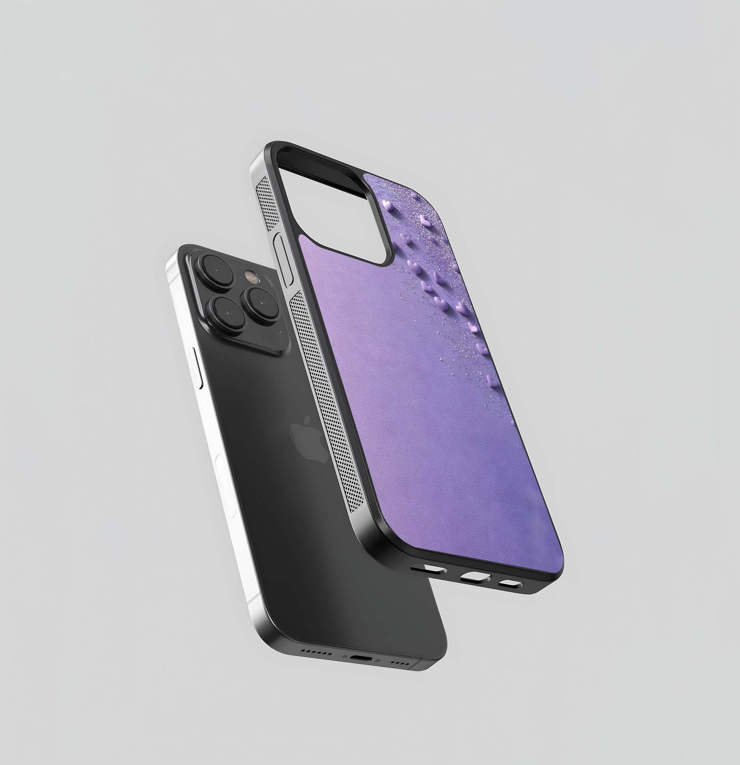 Purple Hearts and Glitter Glass Case