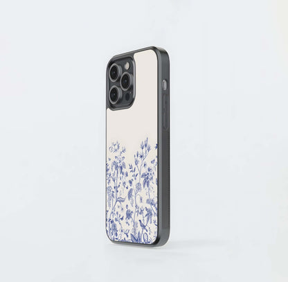 Blue botanical on cream Glass Case