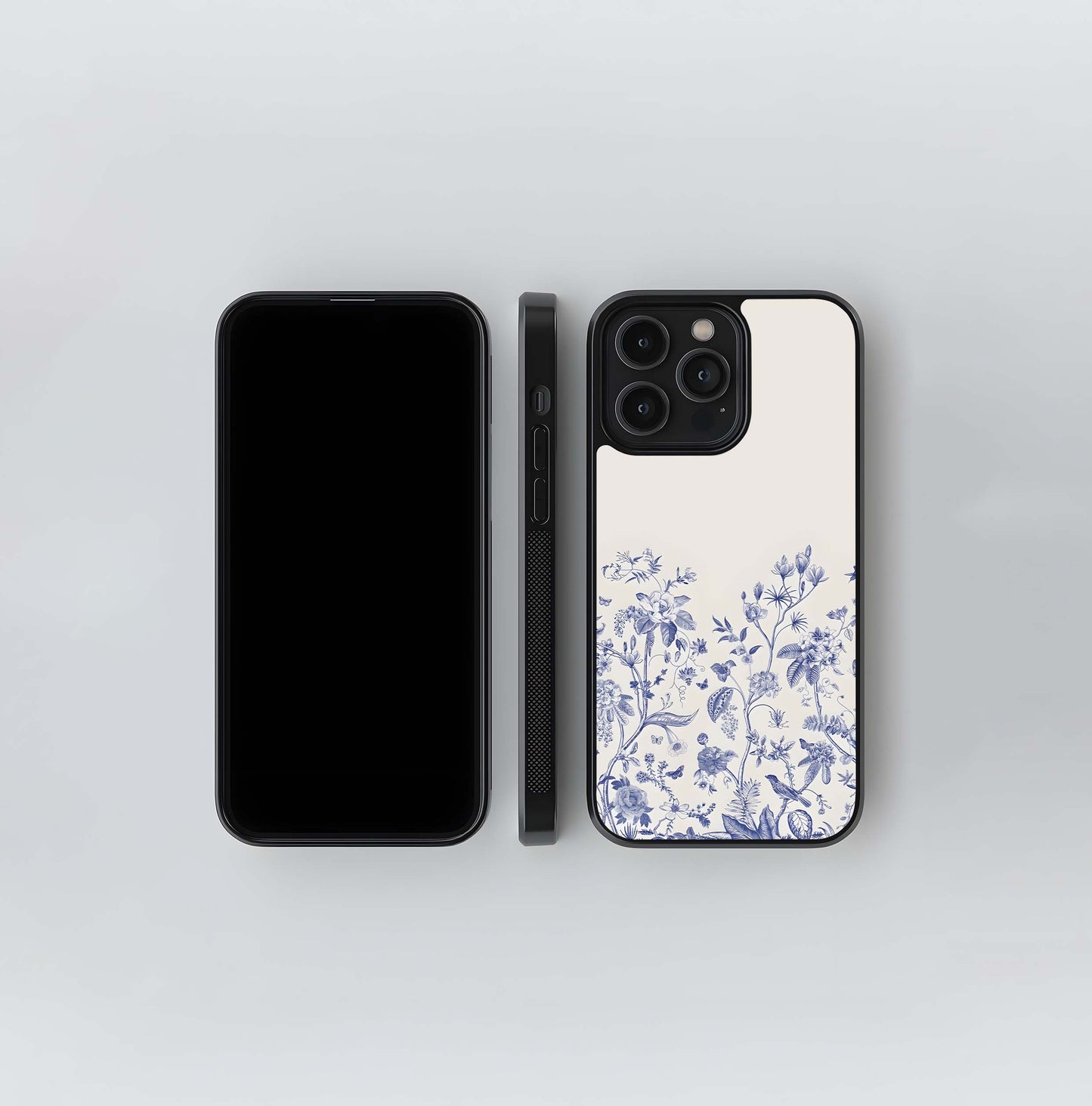 Blue botanical on cream Glass Case