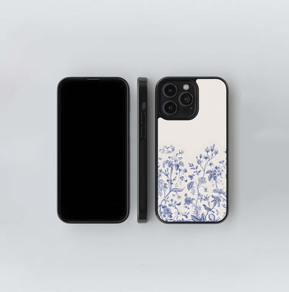 Blue botanical on cream Glass Case