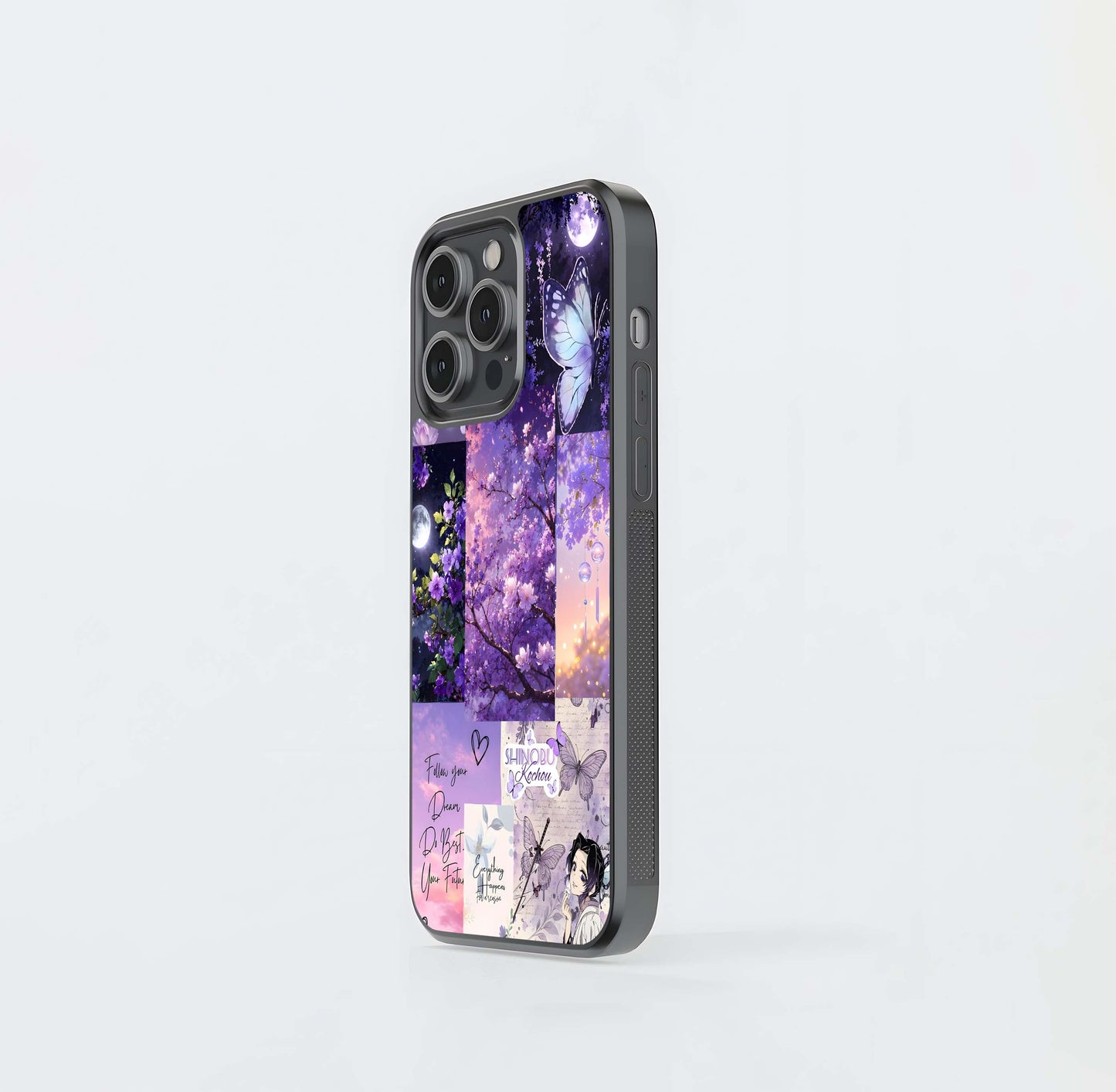 Purple Shinobu Kocho & Floral Aesthetic Collage Glass Case