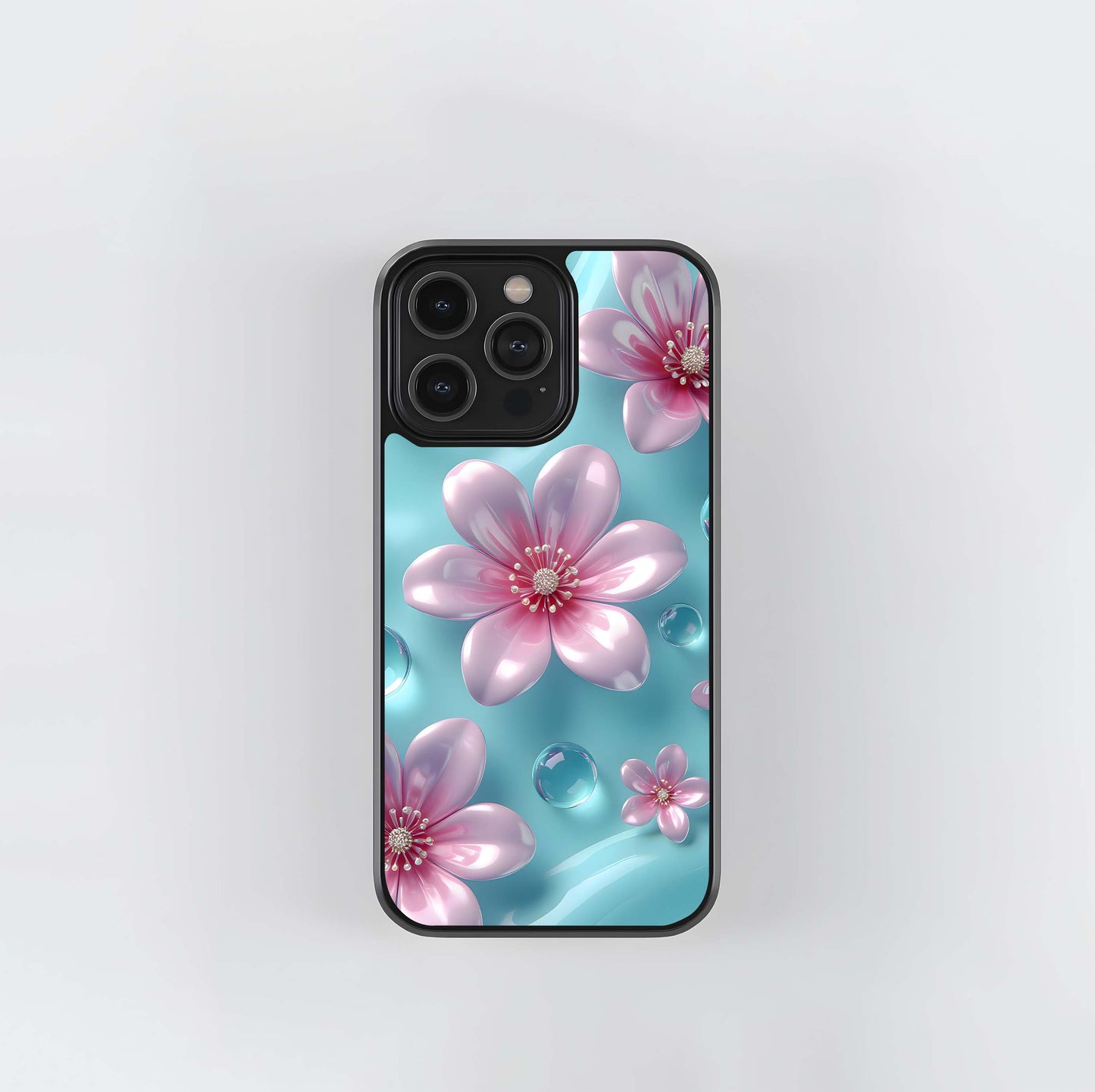 Aqua Bloom Drops Glass Case