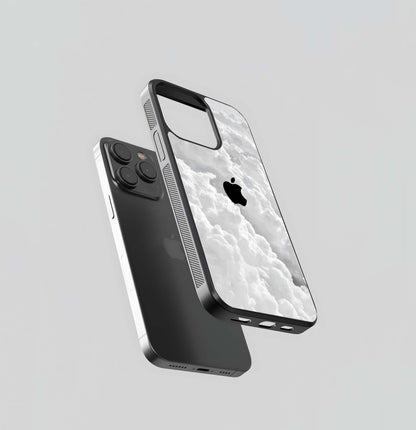 Black Apple Logo in White Clouds Glass Case