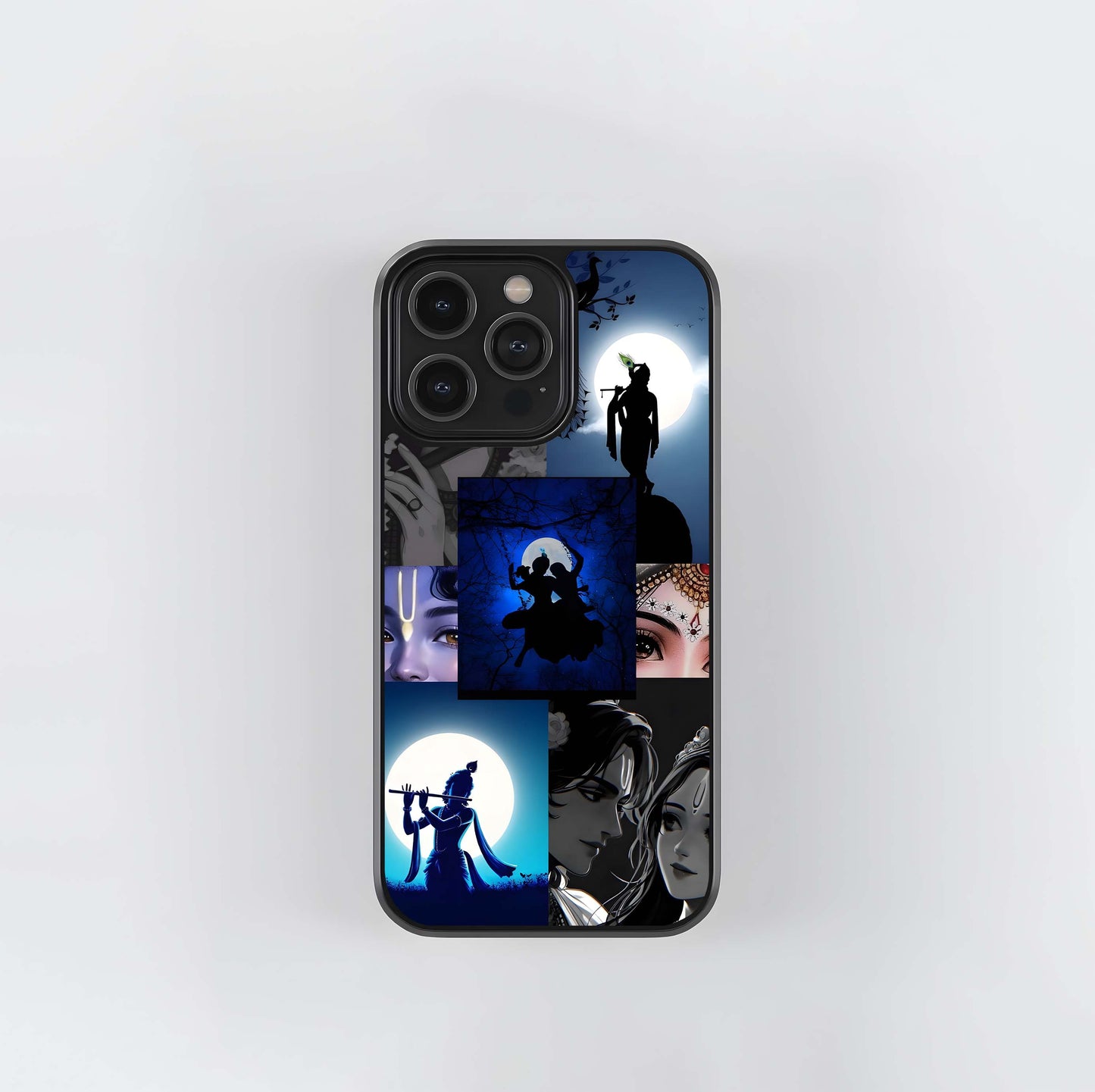 Radha-Krishna Devotional Blue Aesthetic Collage Glass Case