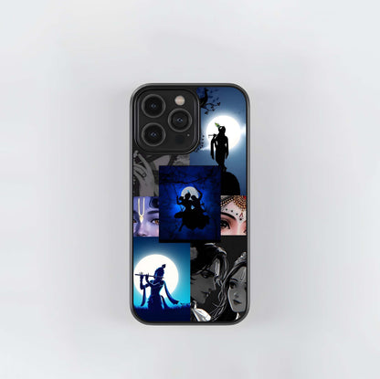 Radha-Krishna Devotional Blue Aesthetic Collage Glass Case