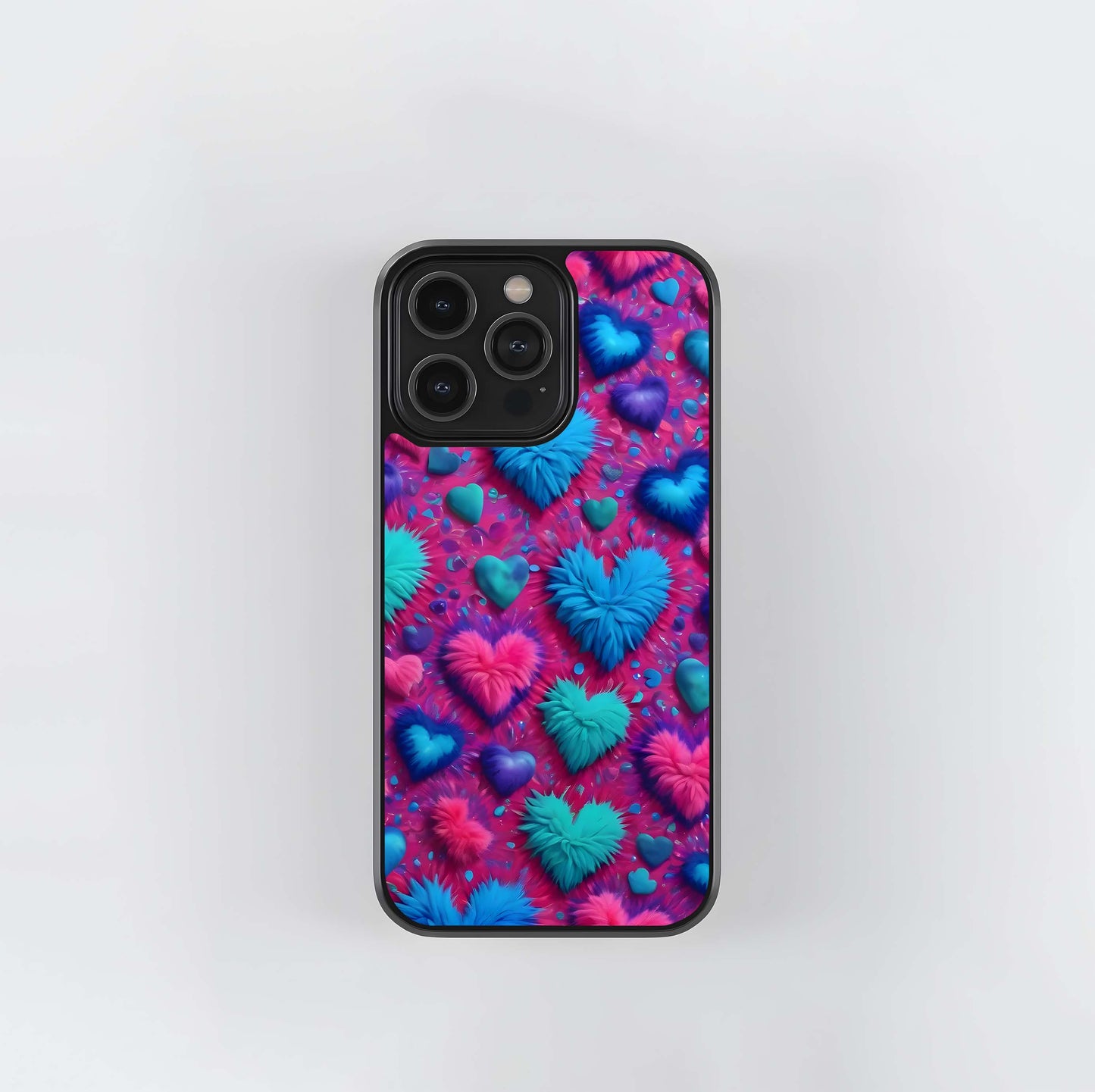 Fuzzy Neon Hearts Pattern Glass Case