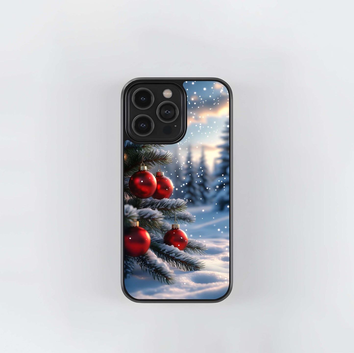Red Bauble Winter Landscape Glass Case