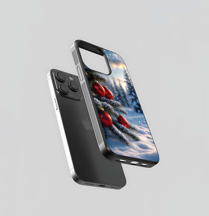 Red Bauble Winter Landscape Glass Case